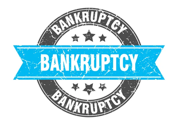 Selo redondo da bancarrota com fita azul-turquesa. falência; falência —  Vetores de Stock