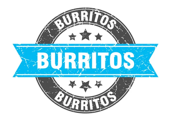 Burrito 's ronde stempel met turquoise lint. burritos — Stockvector