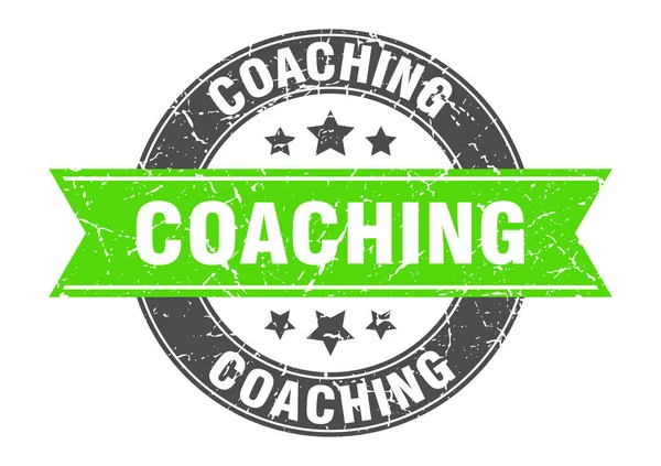 Coaching rond timbre avec ruban vert. coaching — Image vectorielle