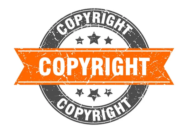 Copyright στρογγυλό γραμματόσημο με πορτοκαλί κορδέλα. δικαιώματα πνευματικής ιδιοκτησίας — Διανυσματικό Αρχείο