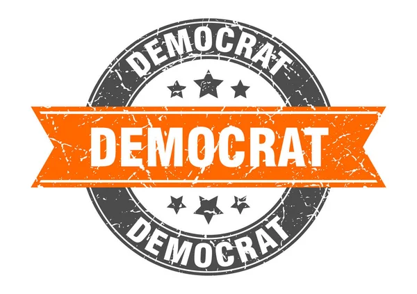 Democratische ronde stempel met oranje lint. democraat — Stockvector