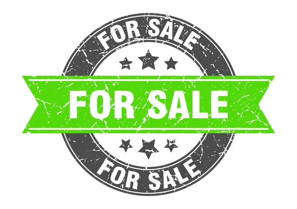 Eladó kerek bélyegző zöld szalaggal. eladásra — Stock Vector