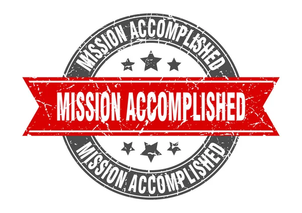 Mission accomplished round stamp with red ribbon. mission accomplished — Stock Vector