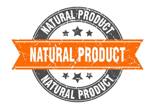 Produit naturel timbre rond avec ruban orange. produit naturel — Image vectorielle