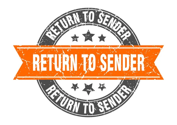 Return to sender round stamp with orange ribbon. return to sender — Stock Vector