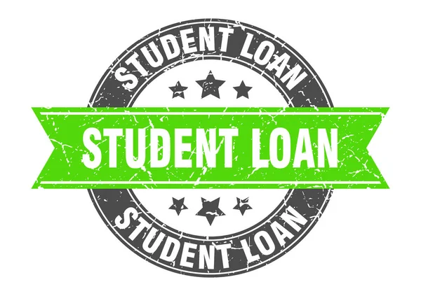 Student loan round stamp with green ribbon. student loan — Stock vektor