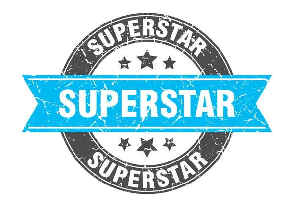 Superstar round stamp with turquoise ribbon. superstar — Stock vektor