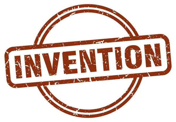 Timbro Grunge Invenzione Invenzione Rotondo Timbro Vintage — Vettoriale Stock