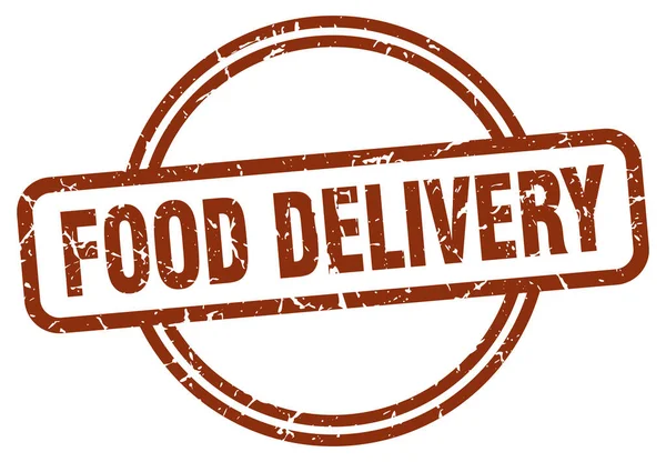 Food Delivery Grunge Stempel Lebensmittellieferung Rund Jahrgangsstempel — Stockvektor