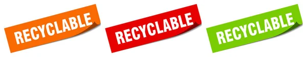 Recyclingaufkleber Wiederverwertbare Quadratische Isolierte Zeichen Recycelbares Etikett — Stockvektor