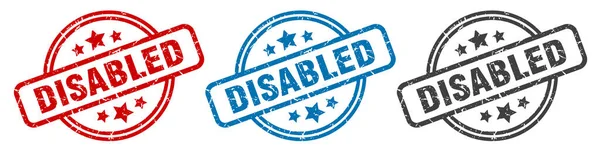 Timbro Disattivato Segno Isolato Rotondo Disabili Set Etichette Disabili — Vettoriale Stock