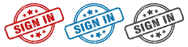 Damgayla Imzala Yuvarlak Izole Işareti Imzalayın Etiket Ayarında Imzala — Stok Vektör