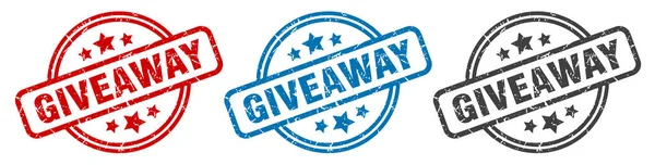 Een Weggeefstempel Weggekaatst Rond Geïsoleerd Bord Giveaway Etikettenset — Stockvector