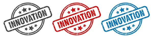 Innovation Stempel Innovation Rund Isolierte Zeichen Innovationsetikett Gesetzt — Stockvektor