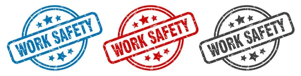 Razítko Bezpečnosti Práce Bezpečnost Práce Kulaté Izolované Znamení Sada Popisků — Stockový vektor