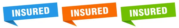 Versicherungsbanner Versicherten Sprechblasen Etikettenset Versicherungskennzeichen — Stockvektor