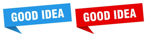 Banner Mit Guter Idee Gute Idee Sprechblase Etikettenset Gutes Ideenschild — Stockvektor