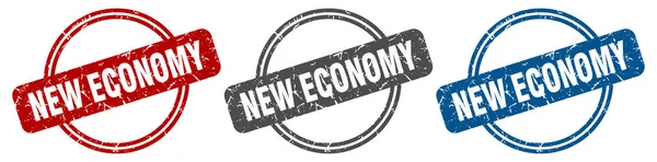 Novo Selo Economia Novo Sinal Economia Novo Conjunto Rótulos Económicos — Vetor de Stock