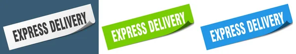 Livraison Express Papier Éplucheur Signe Ensemble Autocollant Livraison Express — Image vectorielle
