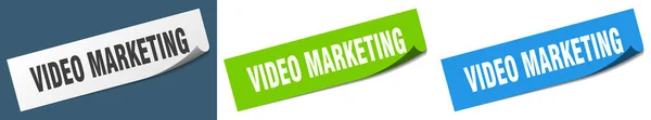 Video Marketing Pelador Papel Conjunto Signos Etiqueta Engomada Video Marketing — Archivo Imágenes Vectoriales