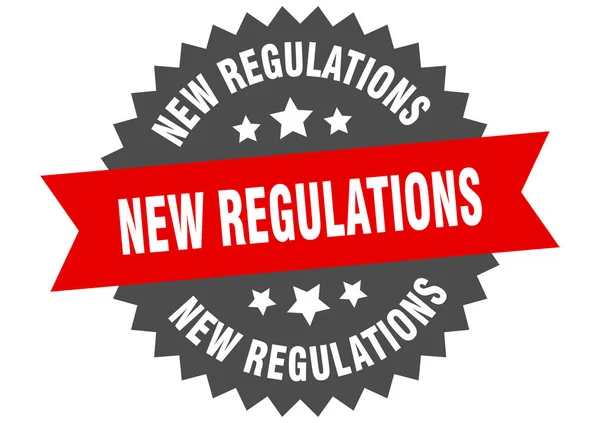 Nuove Norme Rotonde Isolate Etichetta Nastro Nuovo Segno Regolamento — Vettoriale Stock