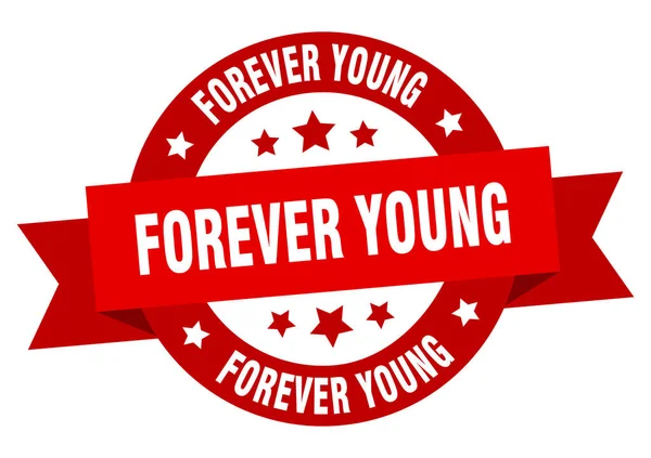 Sonsuza Dek Genç Yuvarlak Kurdele Izole Etiketi Sonsuza Dek Genç — Stok Vektör