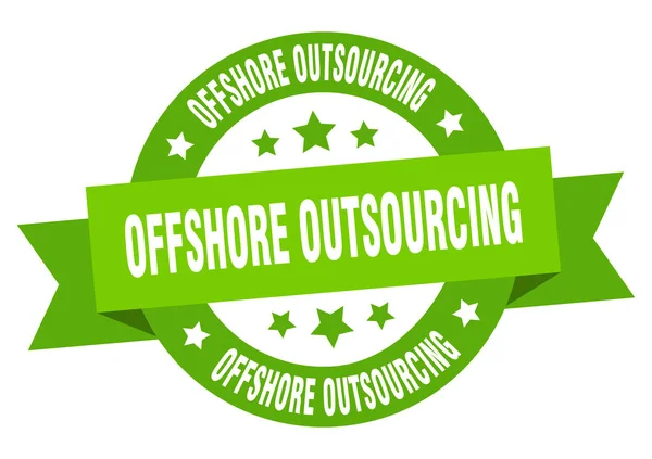 Outsourcing Offshore Cinta Redonda Etiqueta Aislada Signo Externalización Alta Mar — Vector de stock