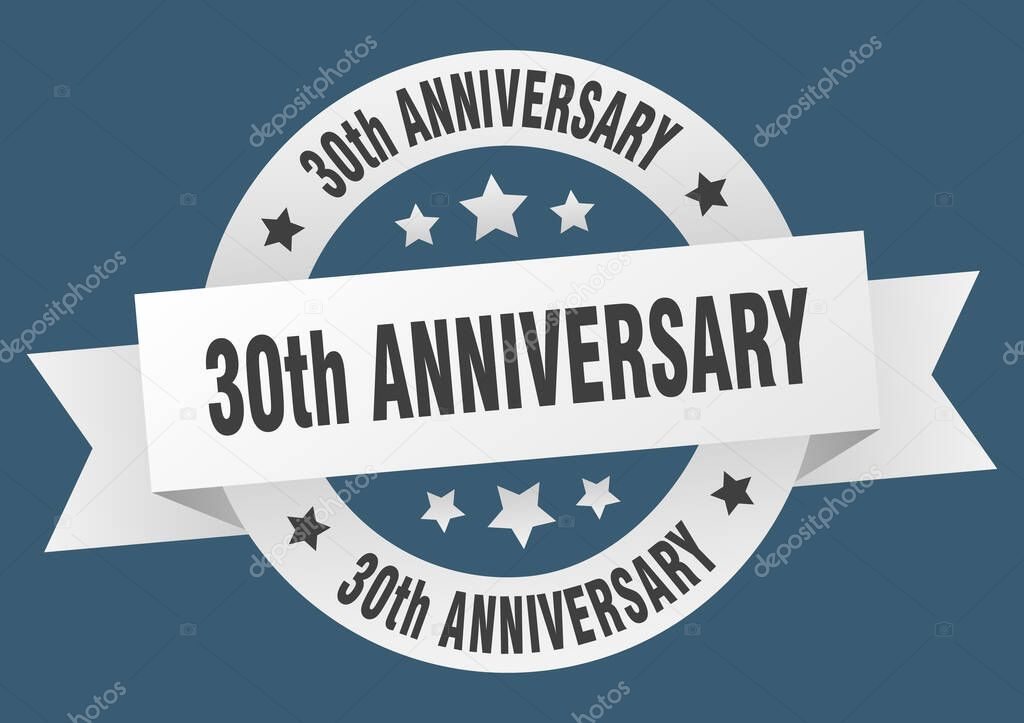 30th anniversary round ribbon isolated label. 30th anniversary sign