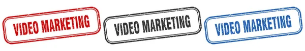 Video Marketing Cuadrado Conjunto Letreros Aislados Sello Comercialización Vídeo — Vector de stock
