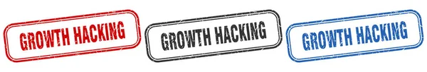 Crecimiento Hacking Cuadrado Conjunto Letreros Aislados Sello Growth Hacking — Vector de stock
