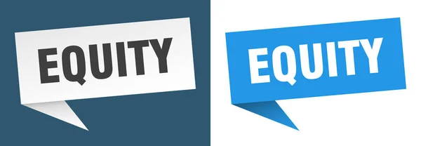 Equity Banner Ondertekenen Equity Spraak Bubble Label Set — Stockvector