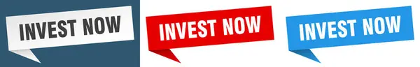 Investera Banner Tecken Investera Talbubbla Etikett Set — Stock vektor