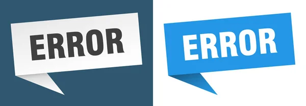 Signo Banner Error Error Discurso Burbuja Etiqueta Conjunto — Vector de stock