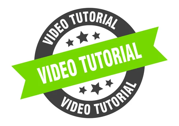 Tutoriel Vidéo Signe Autocollant Rond Isolé Étiquette Ruban — Image vectorielle