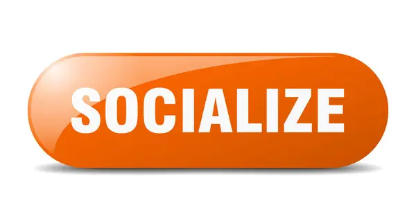 Socializar Botão Sinal Vidro Arredondado Autocolante Banner — Vetor de Stock