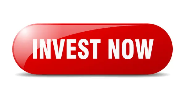 Investir Agora Botão Sinal Vidro Arredondado Autocolante Banner — Vetor de Stock