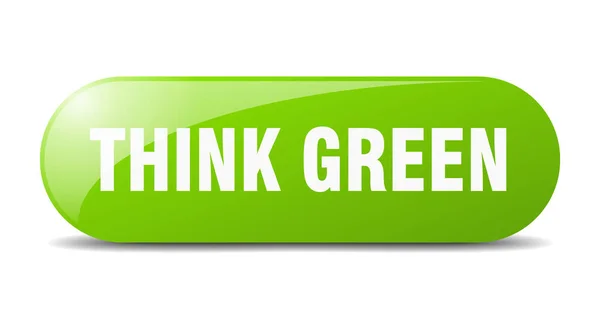 Yeşil Düğmeyi Düşün Yuvarlak Cam Işareti Çıkartma Pankart — Stok Vektör
