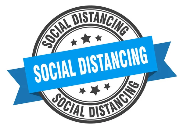 Social Distancing Label Sign Stempel Bulat Pita Band - Stok Vektor