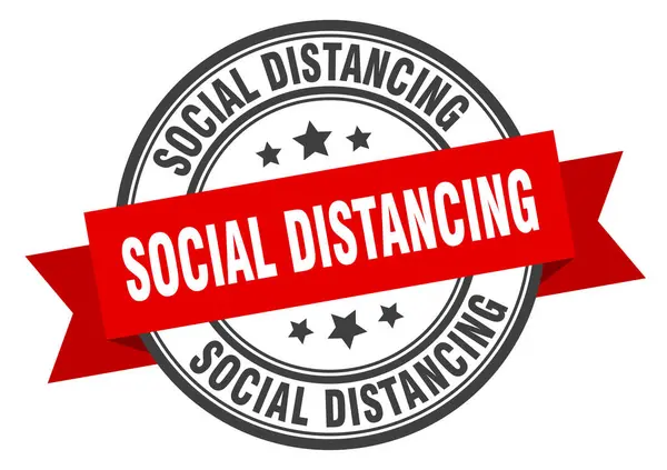 Social Distancing Label Sign Stempel Bulat Pita Band - Stok Vektor