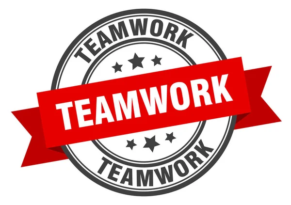 Teamwork Label Sign Stamp Ribbon Band — Stock Vector