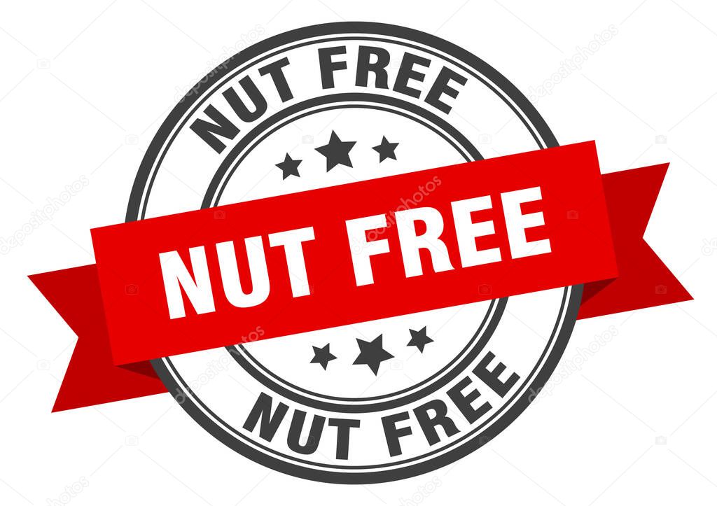 nut free label sign. round stamp. ribbon. band