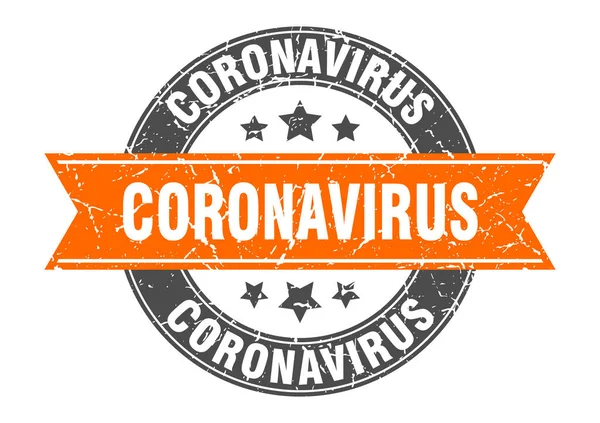 Coronavirus Timbro Rotondo Con Nastro Firma Etichetta — Vettoriale Stock