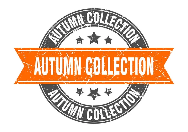 Podzimní Kolekce Kulaté Razítko Stuhou Znamení Popisek — Stockový vektor