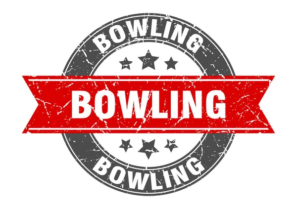 Bowling Runde Marke Mit Schleife Zeichen Etikett — Stockvektor