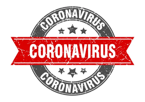 Coronavirus Timbro Rotondo Con Nastro Firma Etichetta — Vettoriale Stock