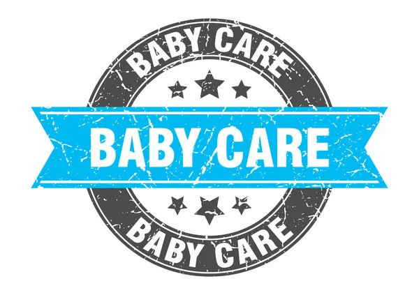 Carimbo Redondo Cuidado Bebê Com Fita Assine Rótulo — Vetor de Stock