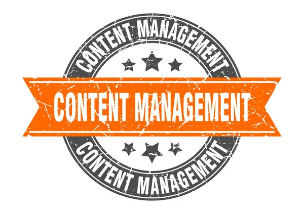 Content Management Ronde Stempel Met Lint Teken Etiket — Stockvector