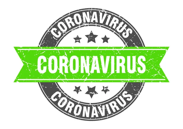 Coronavirus Στρογγυλή Σφραγίδα Κορδέλα Υπόγραψε Ετικέτα — Διανυσματικό Αρχείο