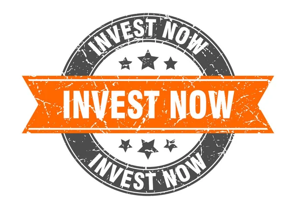Investovat Nyní Kolo Razítko Stuhou Znamení Popisek — Stockový vektor