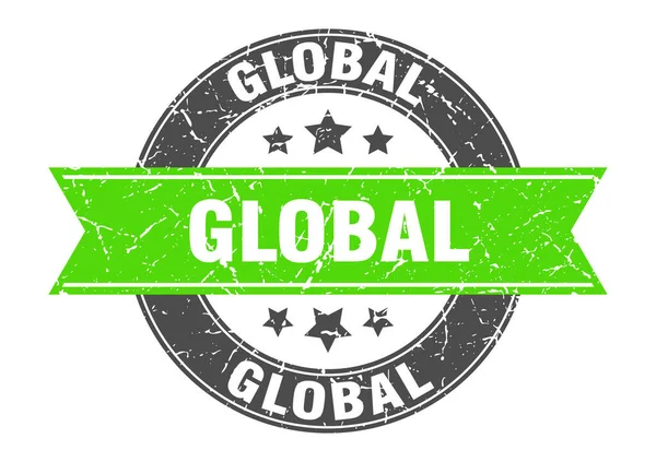 Global Stamp Ribbon Sign Label — Stock Vector